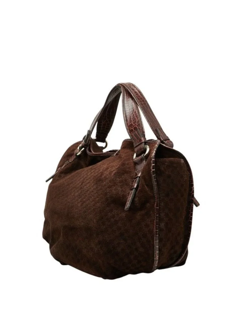 Celine Macadam Bittersweet Croco Embossed Tote Bag Brown Chocolate Leather Suede